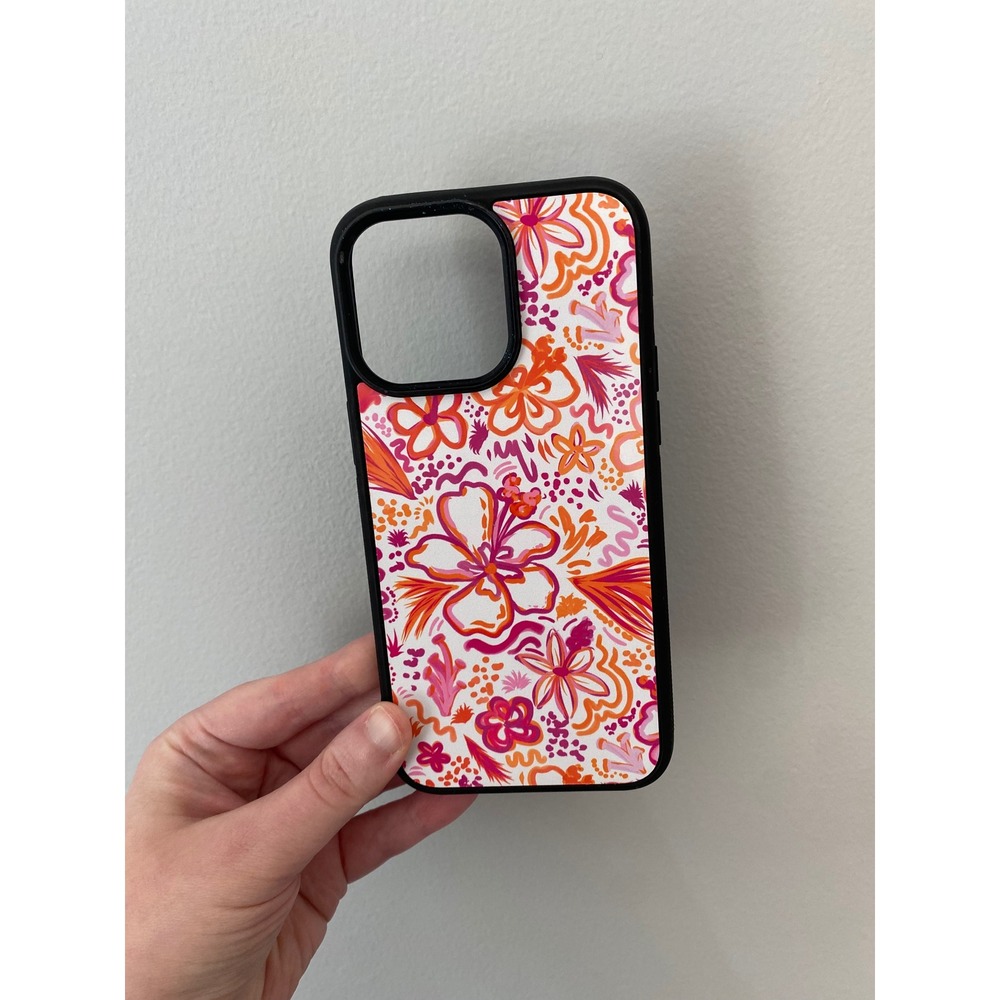 Unbranded Phone Case Unisex iPhone 15 Pro Max Pink Orange Floral Hibiscus Art